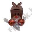 barna rénszarvas mintás mini ajándékdoboz aganccsal és 2 db Lindt csokigolyóval