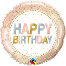 18 inch-es Birthday Metallic Dots Szülinapi Fólia Lufi, Rózsaarany, Konfettis