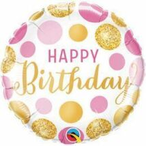 18 inch-es Birthday Pink & Gold Dots Születésnapi Fólia Léggömb