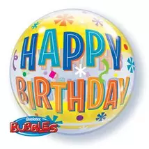 22 inch-es Birthday Fun & Yellow Bands Születésnapi Bubble Léggömb