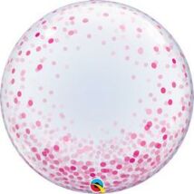 24 inch-es Rózsaszín Konfetti Pöttyös Mintás - Pink Confetti Dots Deco Bubbles Lufi