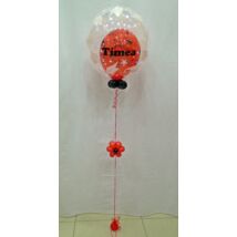 Ballagásos 2in1 bubble léggömb extra, névvel ellátva, piros