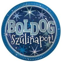 Boldog Szülinapot Kék Parti Tányér, 23 cm-es, 6 db-os