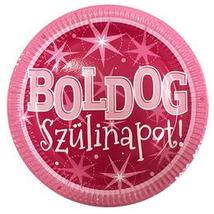 Boldog Szülinapot Rózsaszín Parti Tányér, 23 cm-es, 6 db-os