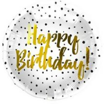 18 inch-es Happy Birthday Black Dotted Szülinapi Fólia Lufi