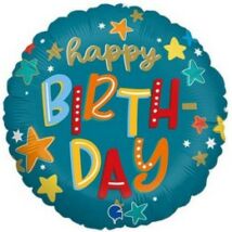 18 inch-es Happy Birthday Csillag Mintás Szülinapi Lufi