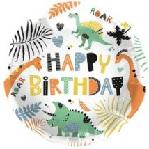 18 inch-es Happy Birthday Dínó Mintás Szülinapi Fólia Lufi
