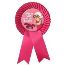 Magenta szalagos Mindent tudok... nyugdíjas rózsaszín kitűző