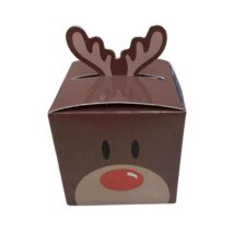 barna rénszarvas mintás mini ajándékdoboz aganccsal és 2 db Lindt csokigolyóval