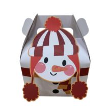 hóember mintás nagy ajándékdoboz csíkos sapkával és Lindt csokigolyókkal