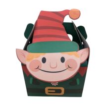 manó mintás nagy ajándékdoboz piros csúcsos kalappal és Lindt csokigolyókkal