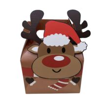 rénszarvas mintás nagy ajándékdoboz téli sapkával és Lindt csokigolyókkal