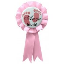 Anya leszek - babaváró szalagos kitűző KISLÁNY- pasztell pink szalaggal
