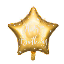 Fólia lufi, csillag alakú, arany, Happy Birthday felirattal