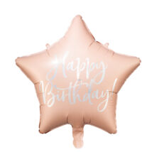 Fólia lufi, csillag alakú, púder pink, Happy Birthday felirattal