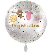 17 inch-es Megérkeztem Feliratú Lányos Fólia Lufi Babaszületésre