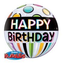 22 inch-es Birthday Black Band & Dots Szülinapi Bubbles Léggömb