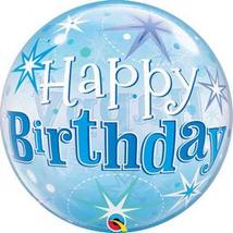 22 inch-es Birthday Blue Starburst Sparkle Szülinapi Bubbles Lufi