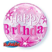22 inch-es Birthday Pink Starburst Sparkle Szülinapi Bubbles Léggömb