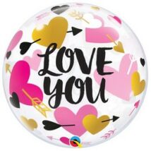 22 inch-es Nyíllal Átlőtt Szív Mintás - Love You Hearts &amp; Arrows Bubble Lufi