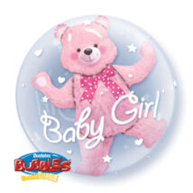 24 inch-es Baby Pink Bear Double Bubble Bébi Léggömb Babaszületésre