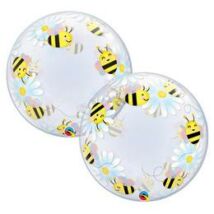 24 inch-es Méhecske Mintás - Sweet Bees &amp; Daisies Deco Bubble Lufi