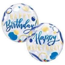 22 inch-es Birthday blue&gold dots bubbl