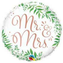 18 inch-es Mr. &amp; Mrs. Elegant Greenery Esküvői Fólia Lufi