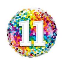18 inch-es 11 Rainbow Confetti Szülinapi Fólia Lufi