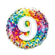 18 inch-es 9 Rainbow Confetti Szülinapi Fólia Lufi