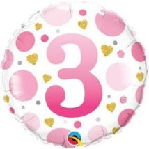 18 inch-es 3-as Számos Pöttyös Rózsaszín Age 3 Pink Dots Fólia Lufi