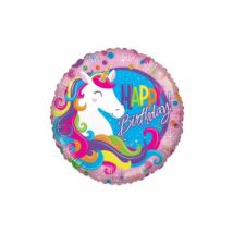 18 inch-es Happy Bithday Unikornisos pink fólia lufi