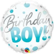 18 inch-es Birthday Boy Blue Dots Szülinapi Fólia Lufi
