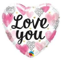 18 inch-es Love You Pink Watercolour Hearts Fólia Lufi Valentin-napra