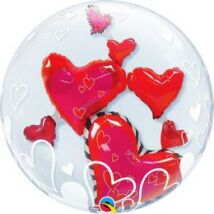 24 inch-es Lovely Floating Hearts Szerelmes Double Bubble Léggömb