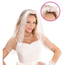 Lánybúcsú tiara fátyollal, rózsákkal