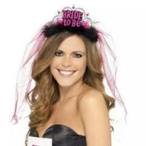 Fekete-Rózsaszín Bride To Be Tiara Fátyollal