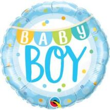 18 inch-es Baby Boy Banner & Dots Fólia Lufi Babaszületésre