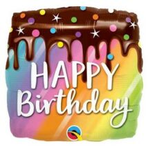 18 inch-es Happy Birthday Csokitorta Mintás - Rainbow Drip Cake Szülinapi Fólia Lufi