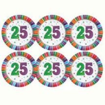  25-ös Szülinapi Radiant Parti Tányér, 23 cm-es, 6 db-os