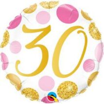 18 inch-es 30-as Pink & Gold Dots Szülinapi Számos Fólia Lufi