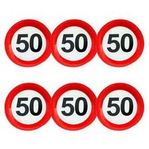 50-es Számos Sebességkorlátozó Szülinapi Parti Tányér - 23 cm, 6 db-os
