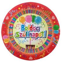 Boldog Születésnapot Színes Party Papír Tányér - 24 cm-es, 6 db-os