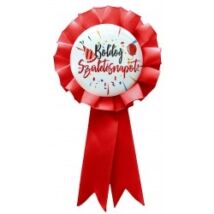 Szülinapi kitűző - Boldog születésnapot! szalagos kitűző piros szalaggal