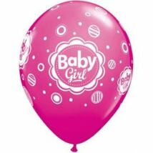 11 inch-es Baby Girl Dots - Pöttyös Pink Léggömb Babaszületésre
