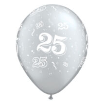 11 inch-es 25-ös számmal printelt Metallic Silver Születésnapi Számos Léggömb
