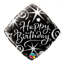 18 inch-es Szikrák és Spirálok Feketén - Birthday Elegant Sparkles and Swirls Születésnapi Fólia Léggömb