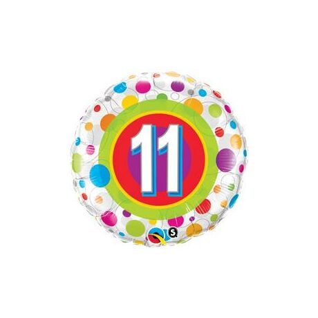 18 inch-es 11-es Colorful Dots - Színes Pöttyös Szülinapi Számos Fólia Lufi