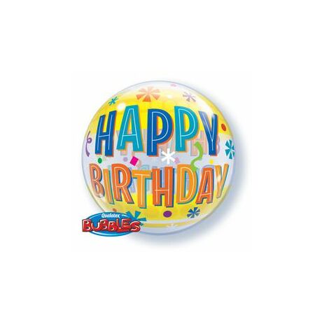 22 inch-es Birthday Fun & Yellow Bands Születésnapi Bubble Léggömb