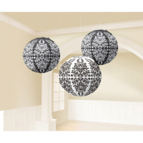 Fekete-fehér damask inda mintás lampion3